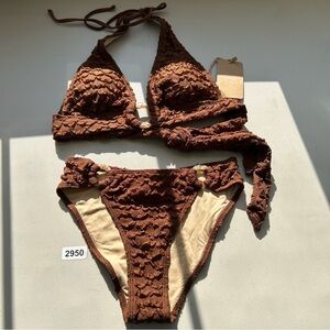 Samiol Bikini Set Small Brown Halter New